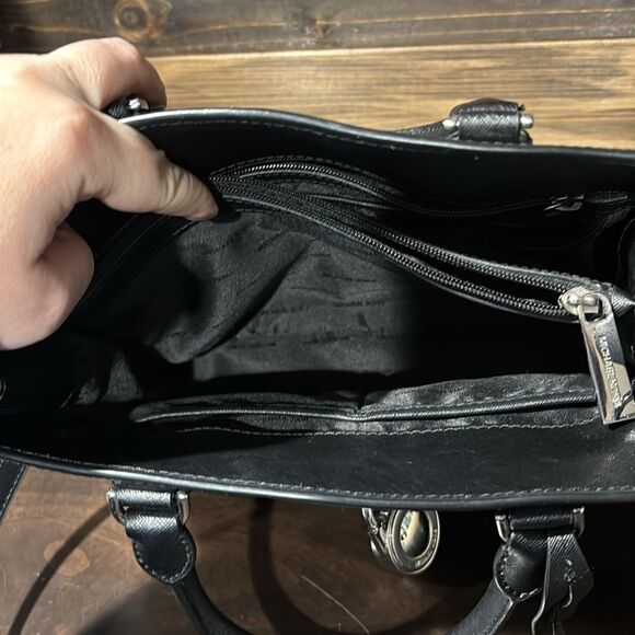 Michael Kors Emma Saffiano Leather Satchel Handbag Purse Black - Picture 15 of 16